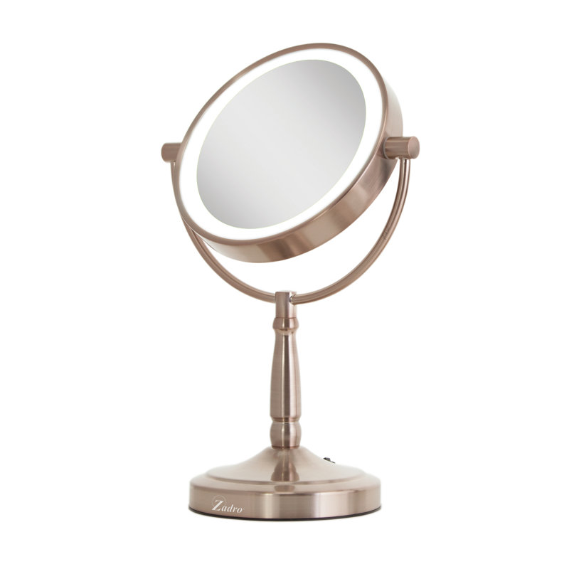 Miroir à éclairage à DEL sans fil grossissant biseauté à double face pour le maquillage ou le rasage Mcelvain, Or rose