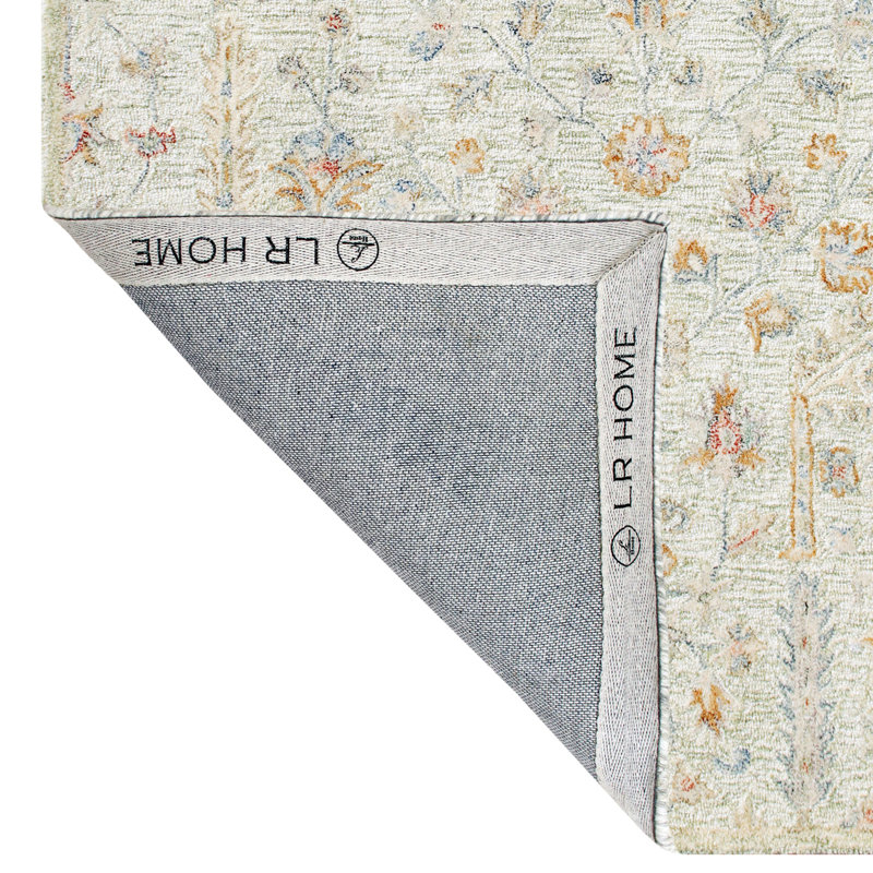 Floral Hand Tufted Wool Rug Cream Green Taupe