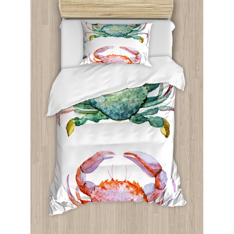 Twin Watercolor Crabs Duvet Cover Set with Pillow Sham