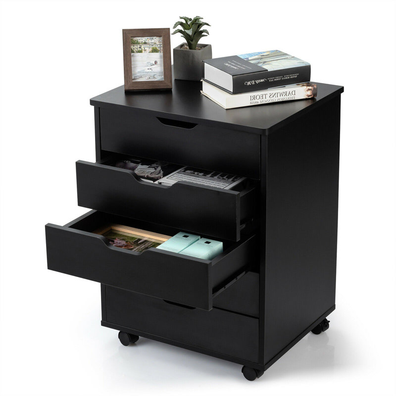Black MDF 5-Drawer Mobile Storage Cabinet with Wheels