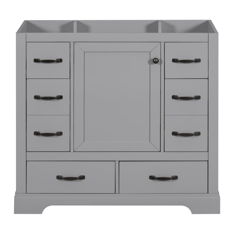 Base de meuble-lavabo gris 36 po | 6 tiroirs, plateau personnalisable