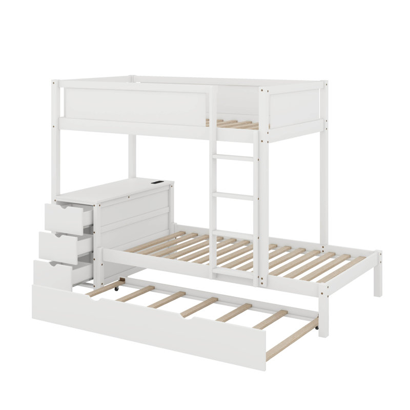 Lit superposé avec lit gigogne et bureau, Lit superposé simple sur simple, Blanc