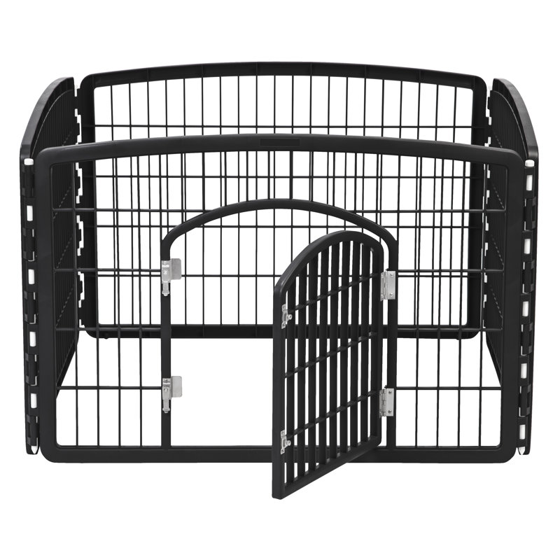 Parc d'exercice à 4 panneaux pour chien avec porte IRIS, 24 po, Noir