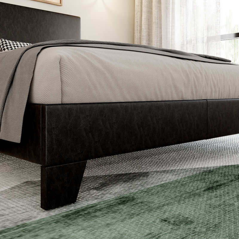 Lit plateforme simple tapissier Avel, Similicuir noir, Double