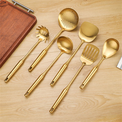 Titanium-Coated Stainless Steel Kitchen Utensil Set - Cooking Spoons, Ladles, And Spatulas