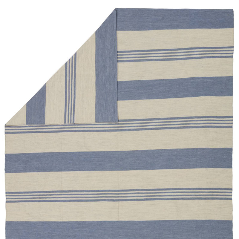 Wendy Jane Flatweave Striped Area Rug in Chambray/Ivory/Blue, Runner 2'6" x 8'