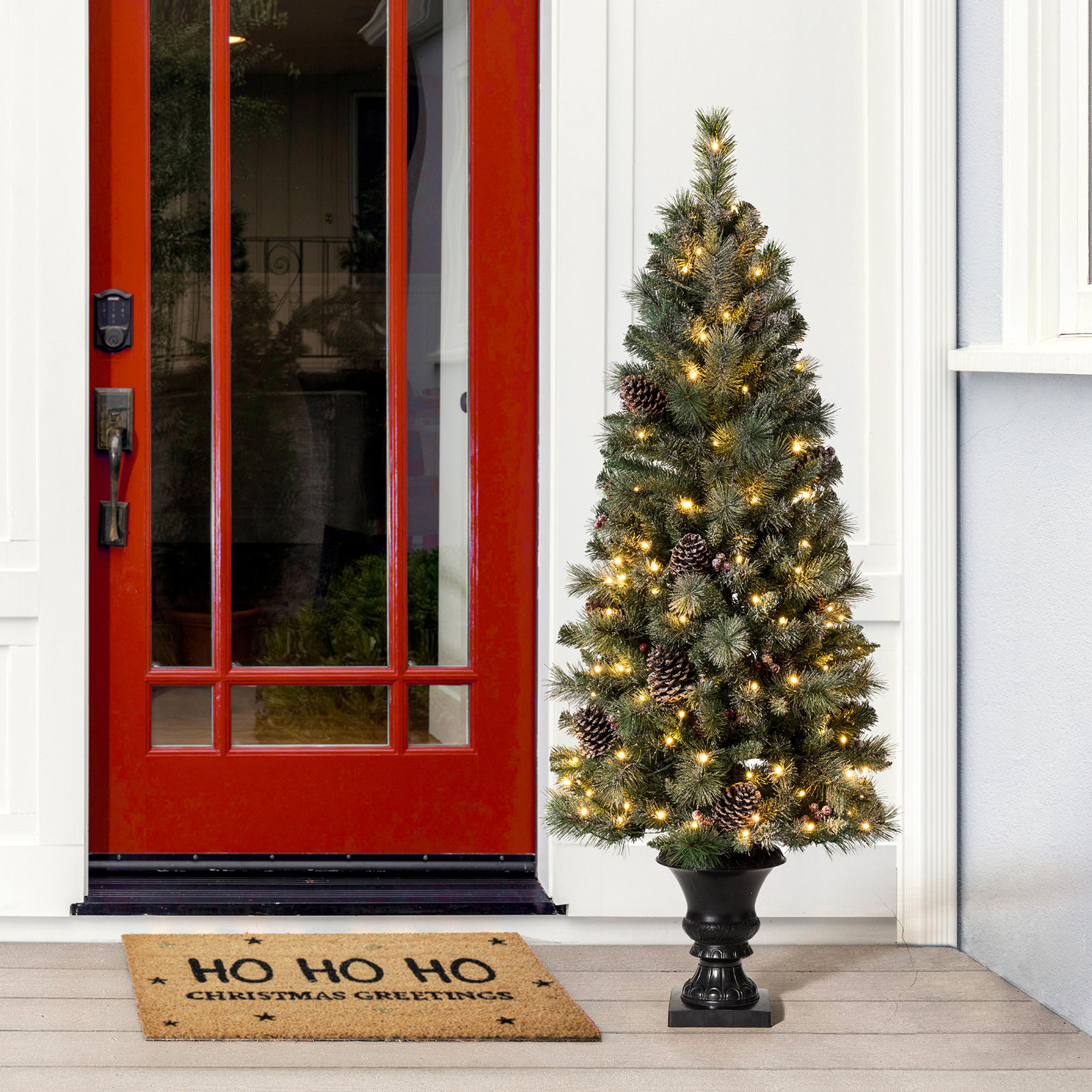 White Frosted Pre-Lit Cypress Christmas Tree, 5 ft.
