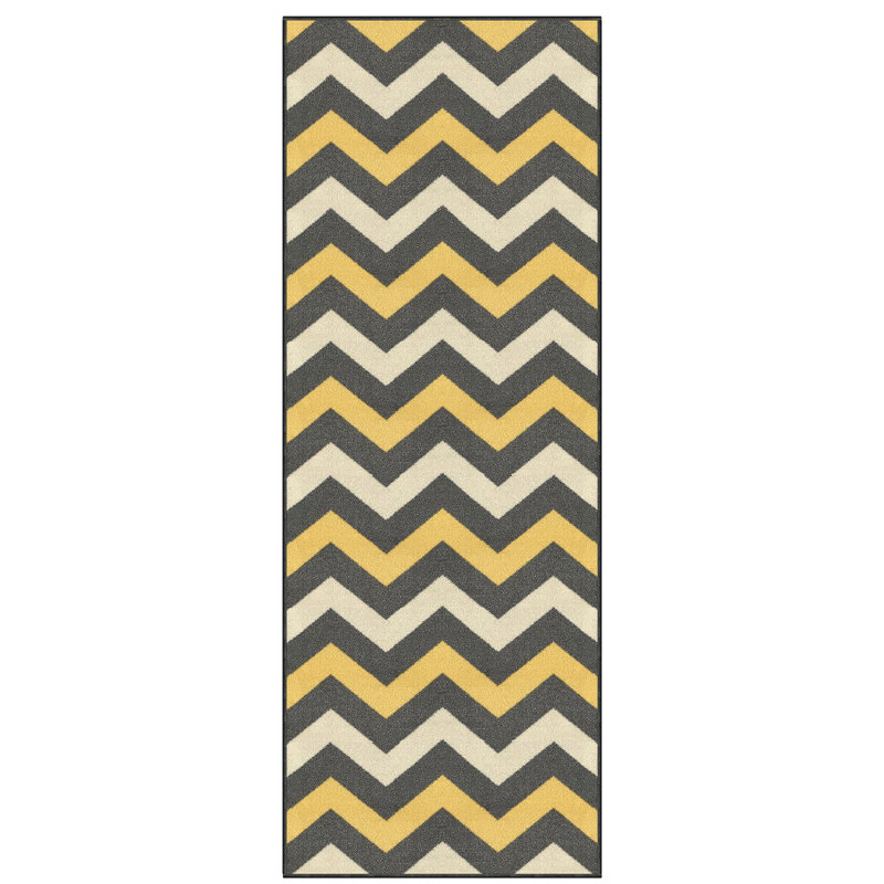 Tapis gris/jaune crocheté Weller, Tapis de couloir 1 pi 10 po x 4 pi