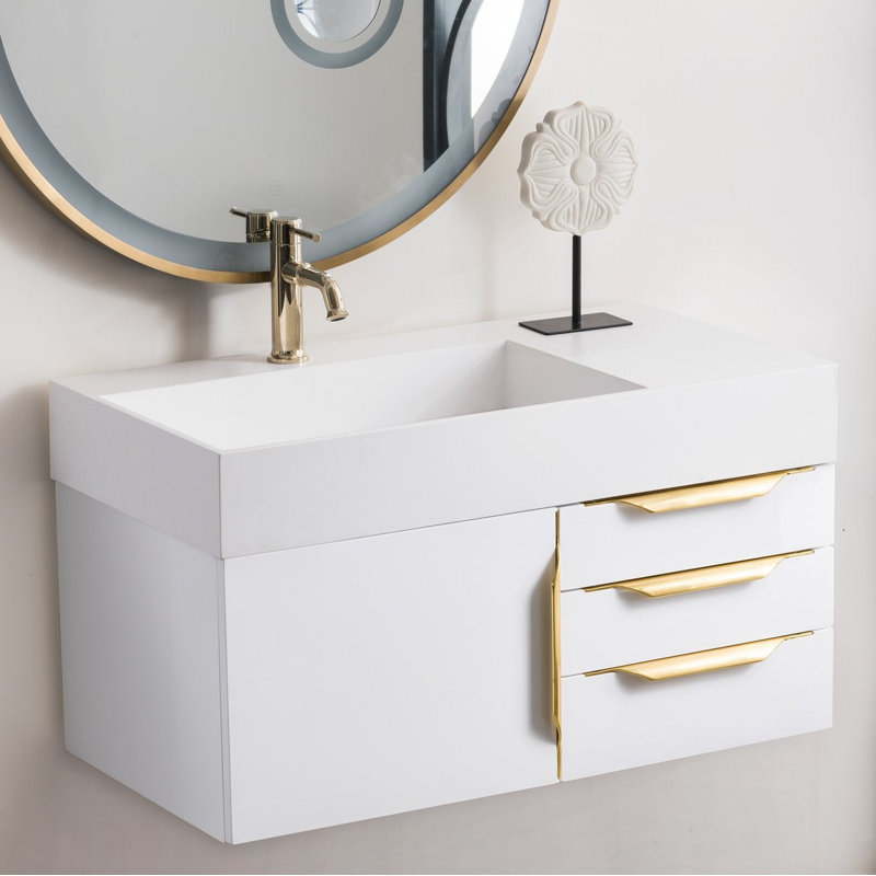 Mercer Island 36'' W Single Vanity, Glossy White, Glossy White, Radiant Gold