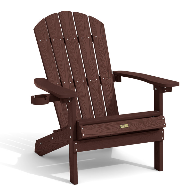Outdoor Adirondack Chair with Cup Holder All-Weather HIPS Patio Chairs for Lawn, Garden, Fire Pit, Backyard, Dark Brown