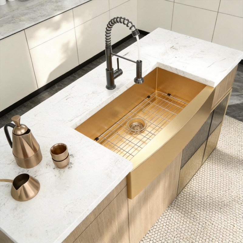 36'' L Single Bowl Stainless Steel Kitchen Sink, Gold