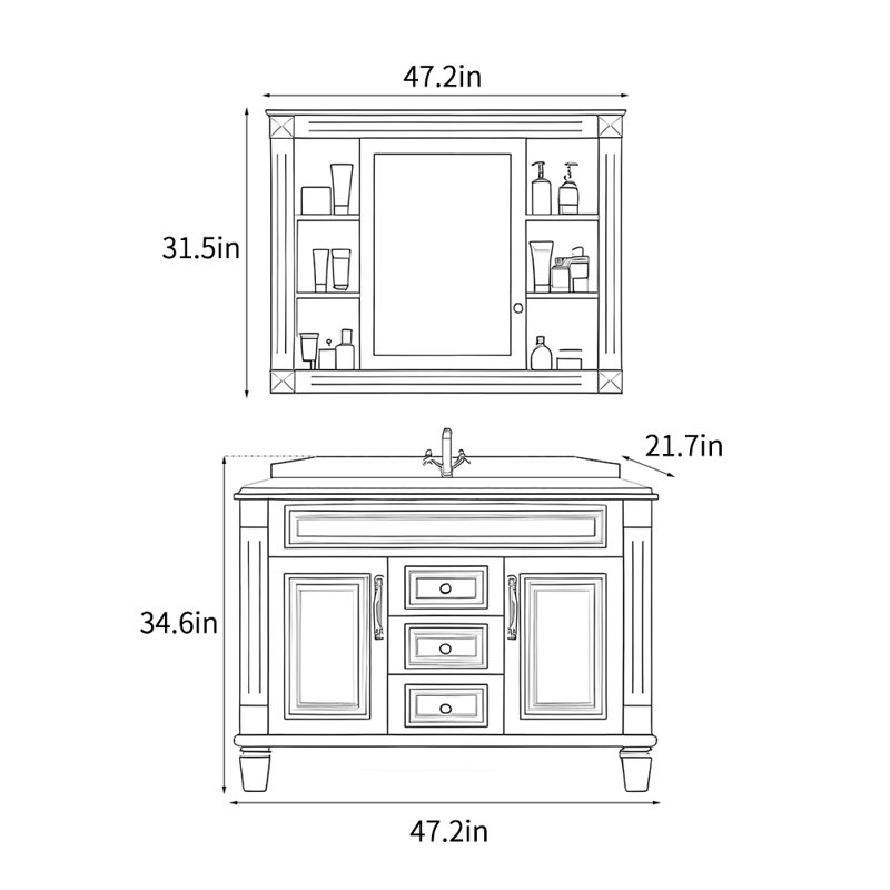 Guiseppe, H 34,6 po x l 47,2 po x P 21,7 po