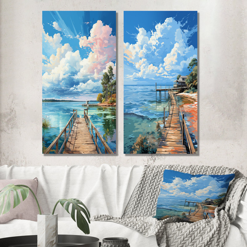 «Pier And Dock Seaside», 2 pièces, H 32 po x l 32 po, Toile tendue