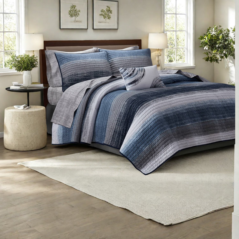 de literie une pièce, mélange de microfibre de coton, motif à rayures aquarelle moderne, grand lit pour une vie confortable
