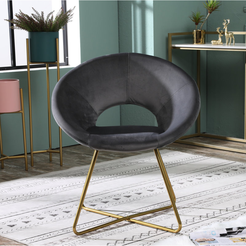 Élégante chaise rembourrée en velours soyeux gris avec base de couleur dorée - Rehaussez l'esthétique de votre pièce, Gris
