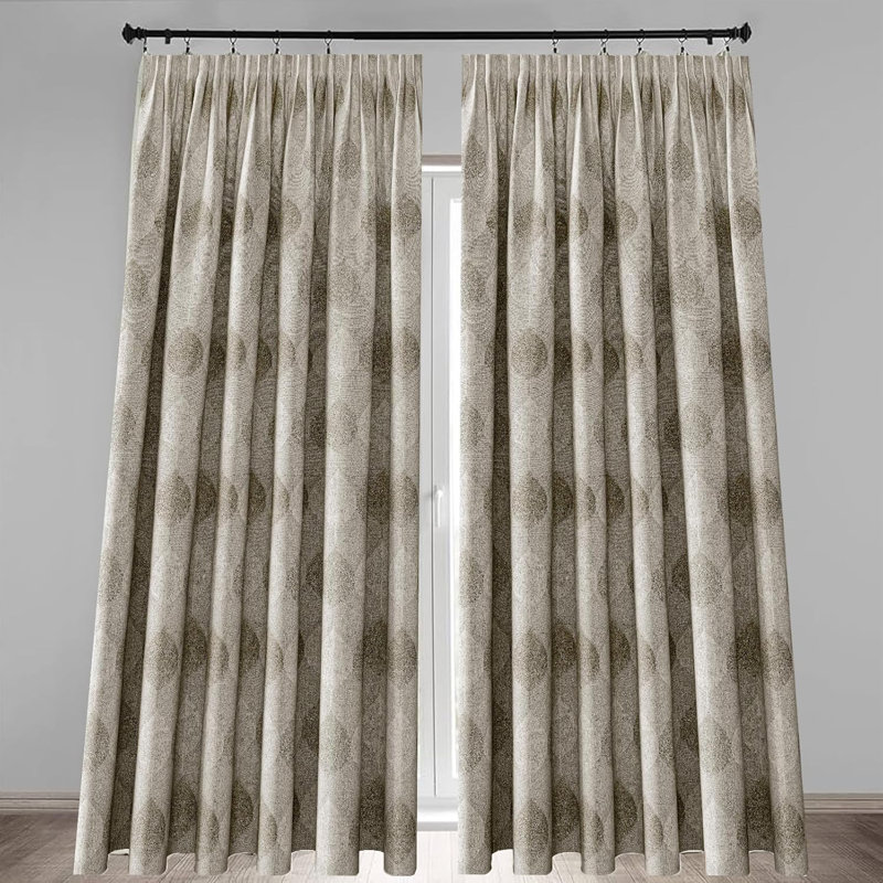 Roughton Cotton Blend Semi Sheer Curtain Pair, 66cm Width x 54cm Drop, Beige