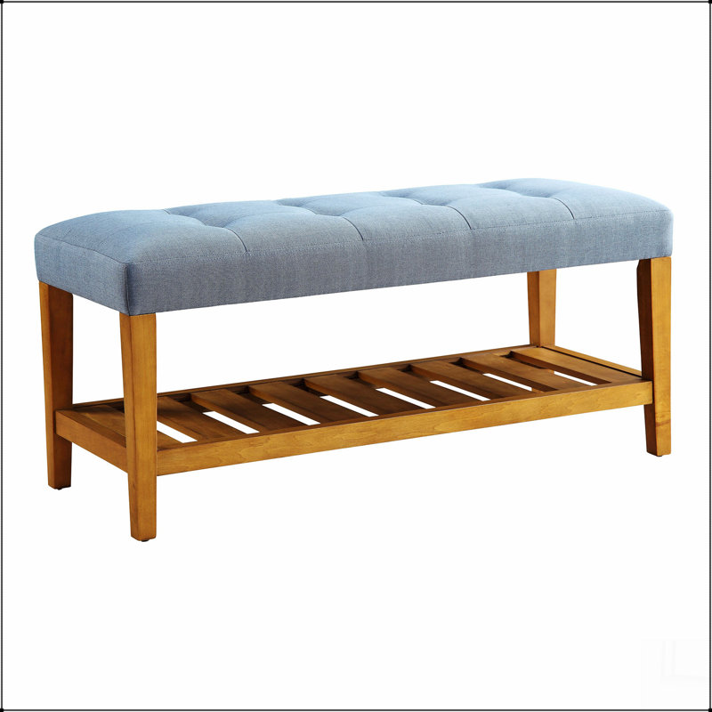 Banc rembourré capitonné bleu clair et chêne, Bleu clair