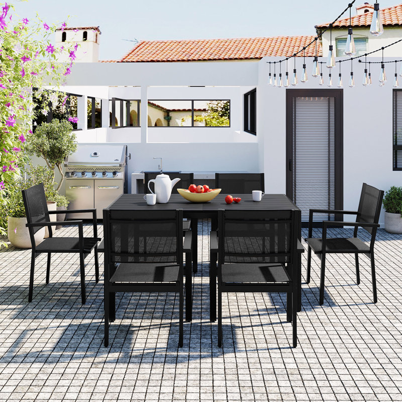 Ensemble repas extérieur pour 6 personnes, Noir