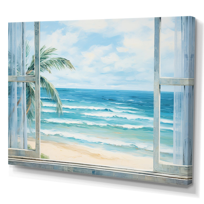 «Tranquility Beachside Windows Horizon III - Coastal Windows», art mural, Toile tendue, H 12 po x l 20 po x P 1 po
