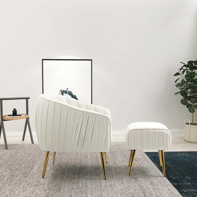 Fauteuil demi-tonneau avec repose-pieds Gerit, Velours beige