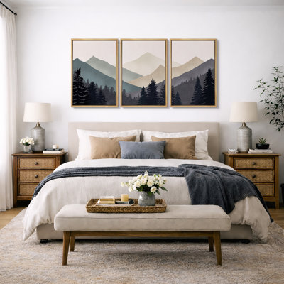 «Sun Mountain Landscape», œuvre abstraite de forêt neutre, images murales minimalistes modernes, impression sur toile encadrée, 3 pièces