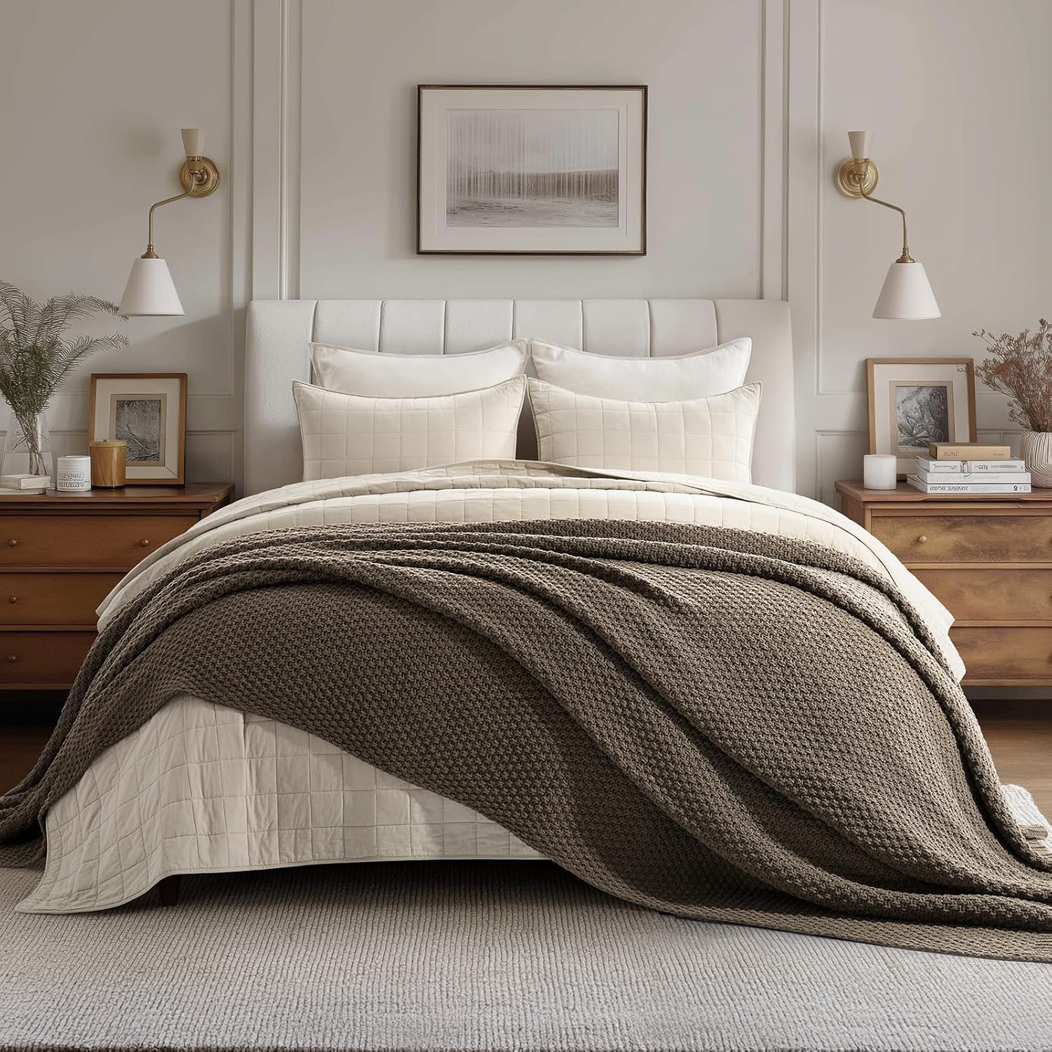 Chunky Chenille Knit Throw Blanket, 90" L x 90" W, Mocha Brown