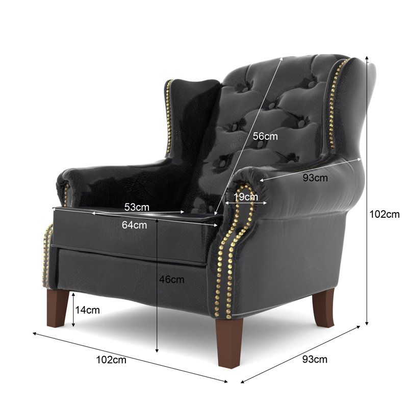 Chesterfield Wingback Armchair, Black