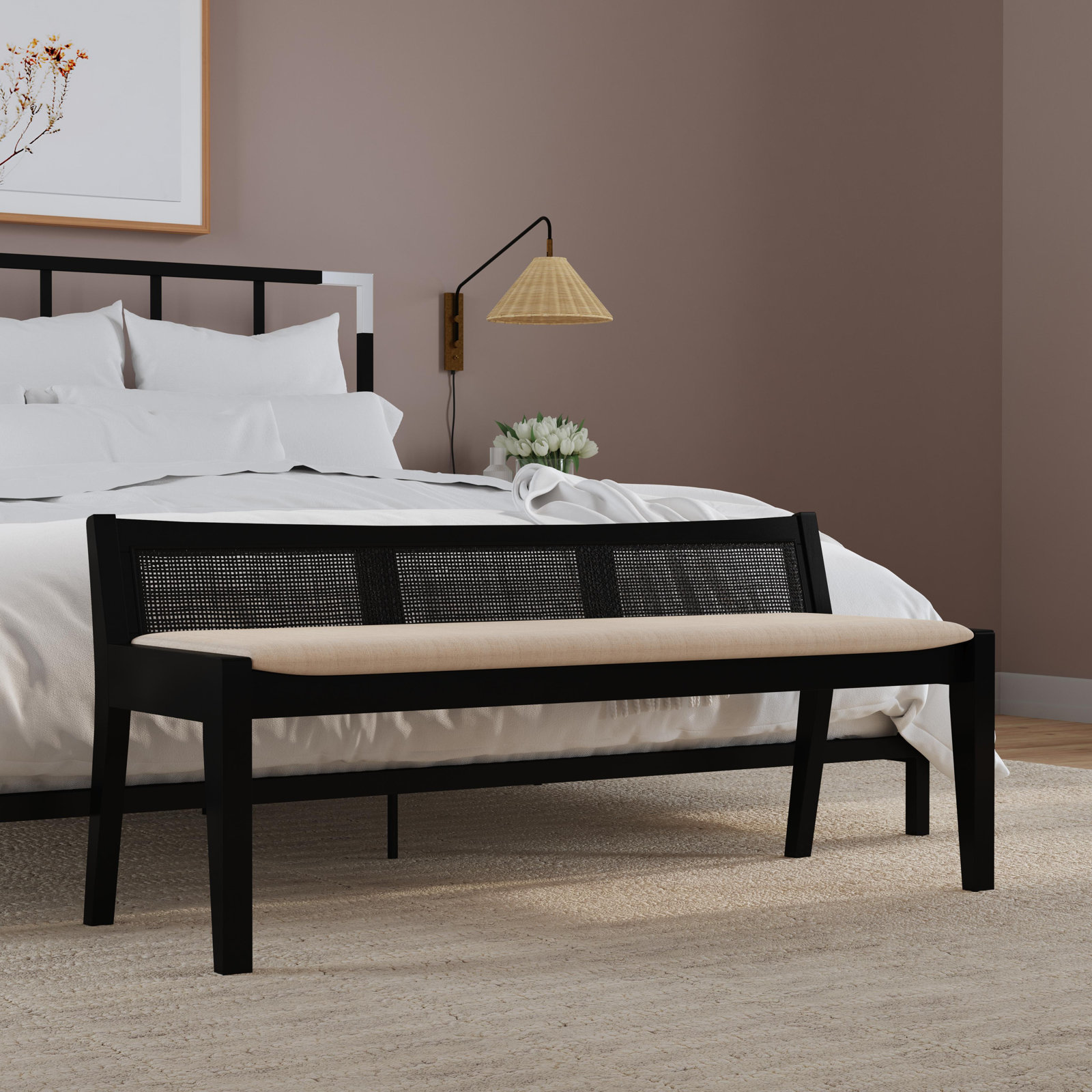 Donner 52" Entryway Bench, Black/Beige