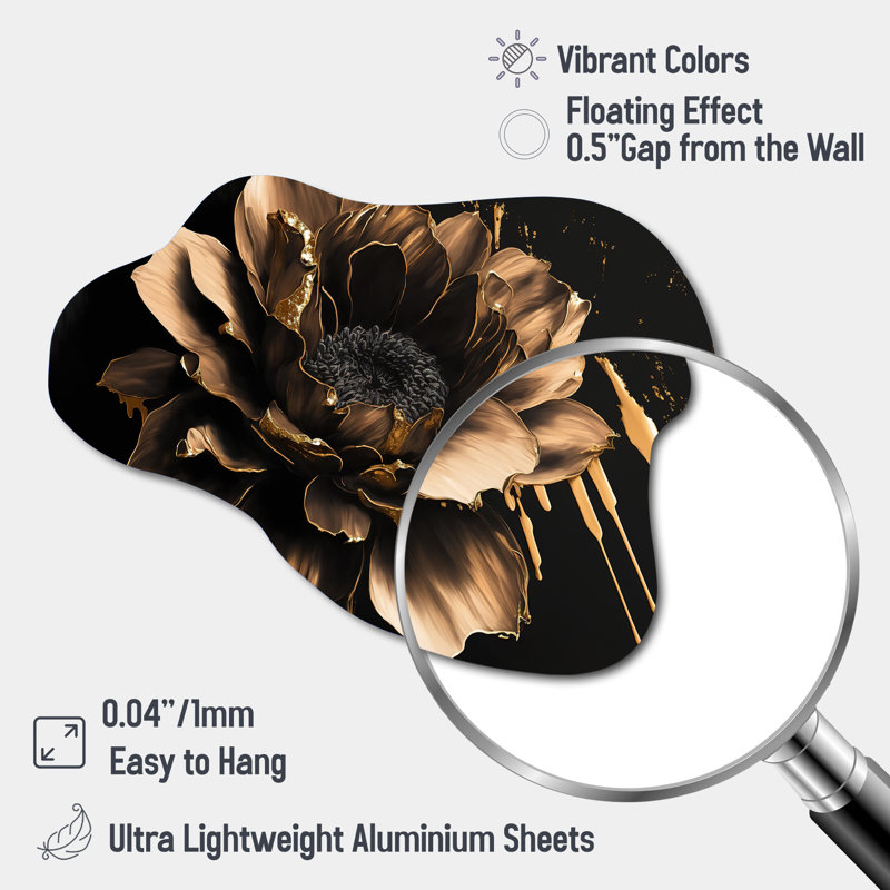 Black And Gold Dahlia - Cloud Dahlia Metal Wall Art, Asymmetrical Metal Wall Sculpture Print, 25" H x 28" W x 1" D