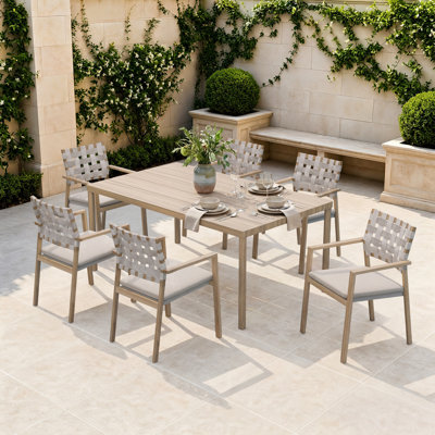 Ensemble repas d'extérieur 7 pièces avec trou pour parasol, coussins et chaises empilables Andersonville