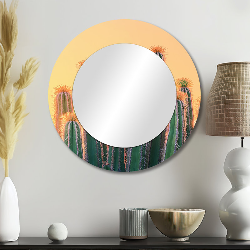 Pastel cactus au lever du soleil I - art mural miroir floral cactus - imprimé sur métal, 23 po x 23 po