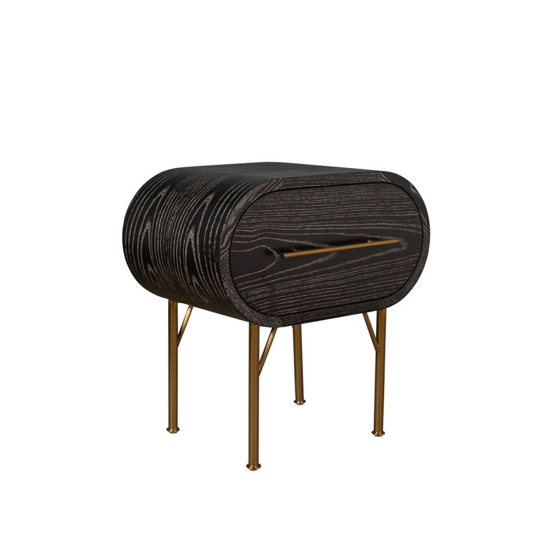 Mullinex 1 - Drawer Nightstand, Black Limed Ash/Brass