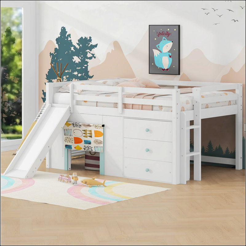 Lit mezzanine double pleine grandeur avec glissade