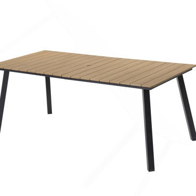 Table de salle à manger extérieure pliante pour 4 à 6 personnes, structure en acier avec trou de parasol pour patio, jardin, cour, terrasse, bord de piscine