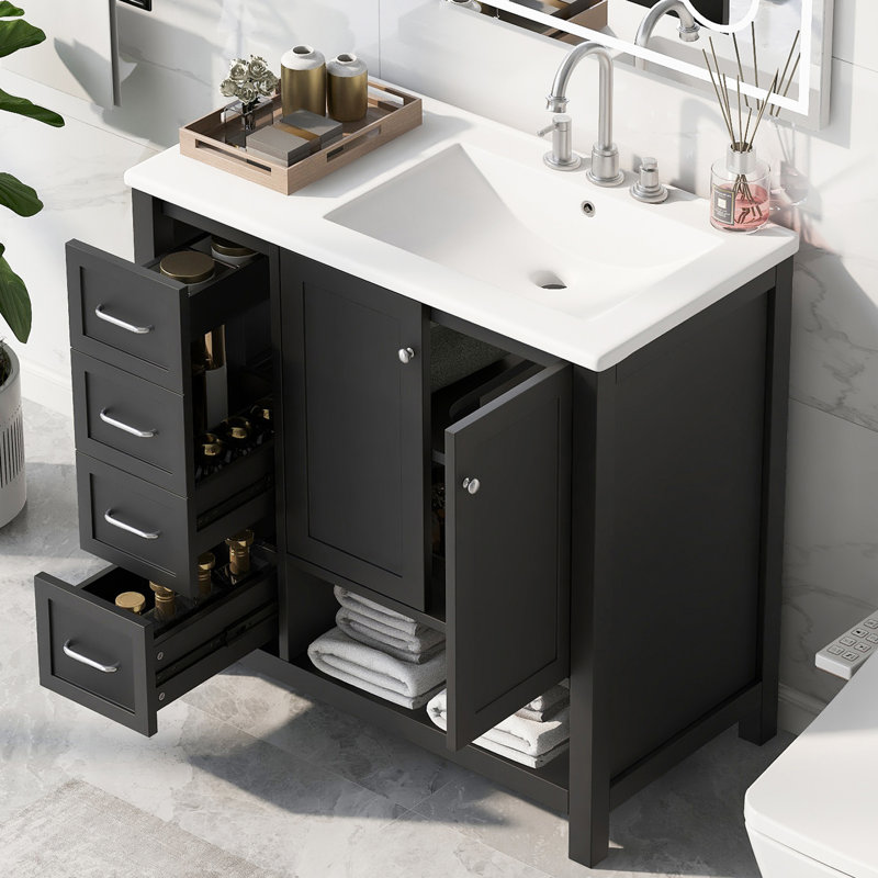 Meuble-lavabo 36 po avec lavabo en céramique, Noir