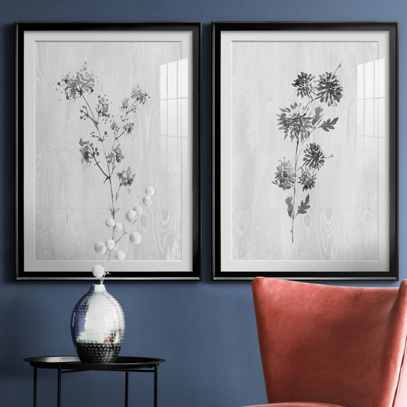 Neutral Meadow I - ensemble de 2 reproductions d'art, Papier encadré noir, Blanc, H 26,5 po x l 73 po x P 1,5 po