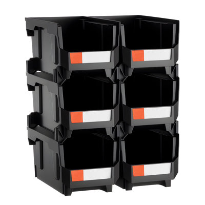 Bacs de rangement en plastique empilables, 14,8 x 8,5 x 7,1 pouces (paquet de 6), contenants en plastique pour organiser et bacs de rangement pour placard, garage, petites pièces, fournitures de bureau et autres accessoires, noir