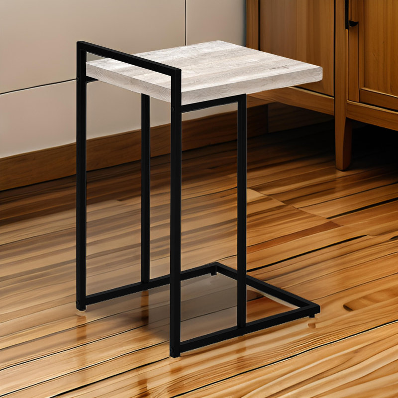 Table d'appoint en forme de C en métal et stratifié pour les collations, le salon, la chambre à coucher, Espresso brun