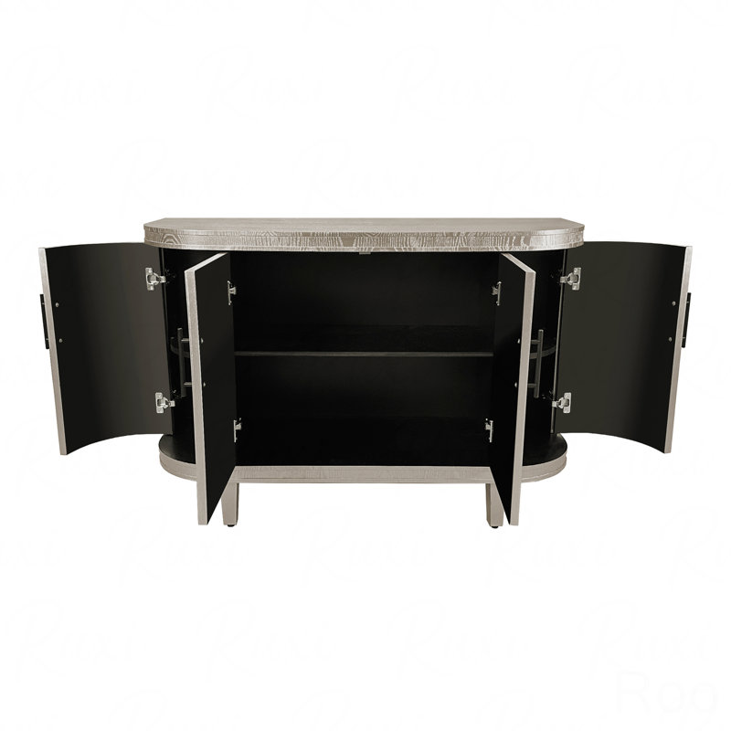 Buffet moderne incurvé moderne, armoire de rangement en bois de 47,2 pouces avec 4 portes et tablettes intérieures réglables pour le salon, la cuisine, la chambre à coucher et le couloir