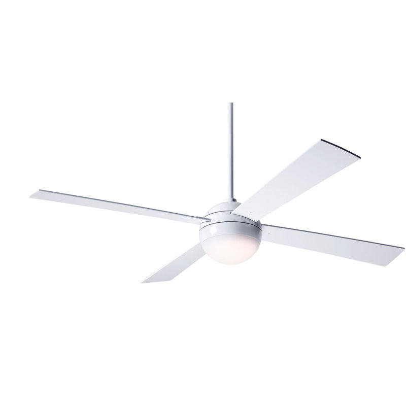 Ball LED Downrod Ceiling Fan, Gloss White, White, Handheld Remote Control (2-wire)
