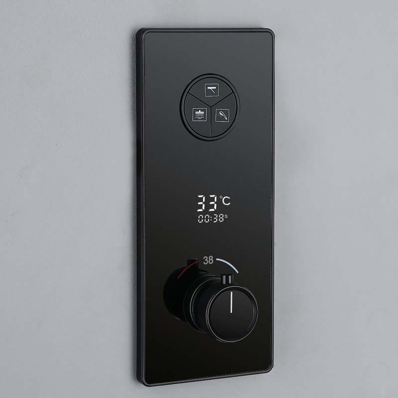 Système de douche thermostatique complet fixhd avec trois fonctions brutes dans la valve et pommes de douche à effet pluie