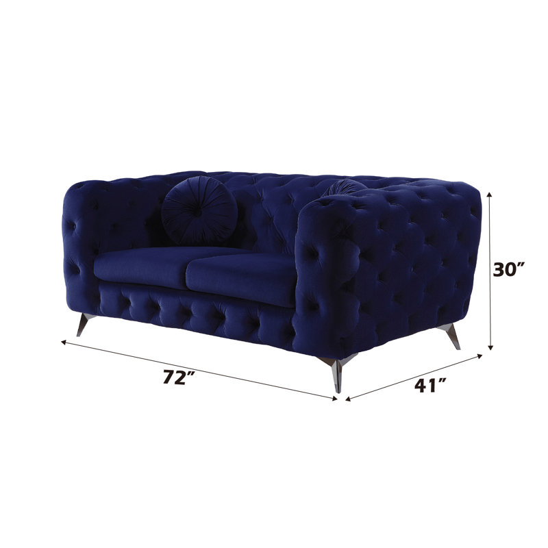 Causeuse en velours bleu Atronia, 2, H 30 po x l 72 po x P 41 po, Bleu