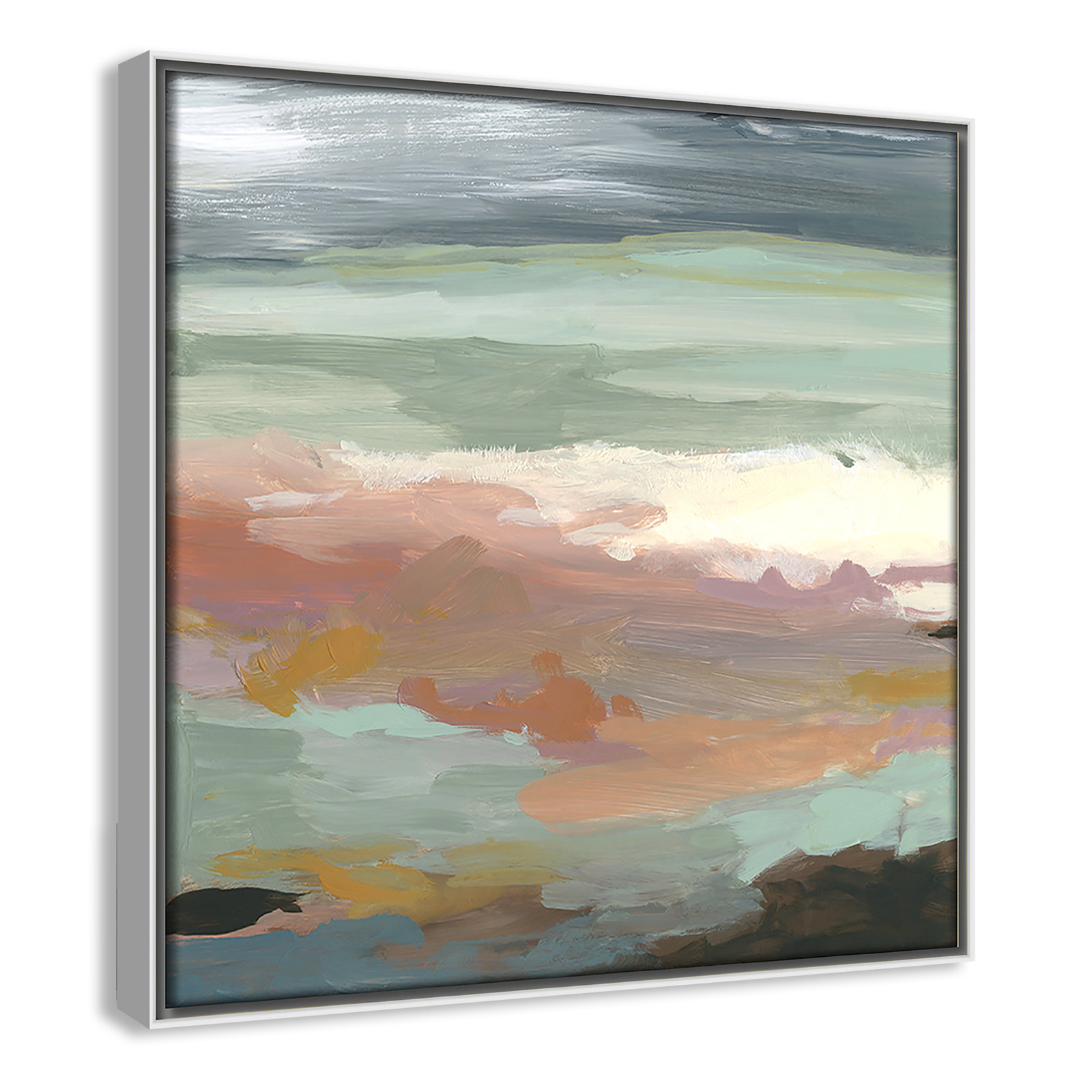 Bingham "Ocean Bluffs" Painting by Carol Robinson, 13.5" H x 13.5" W, Picture Framed Canvas, Silver