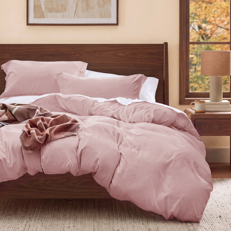 Housse de couette en microfibre de format grand format - ensemble de literie très doux en coton prélavé (ensemble de 3), Rose