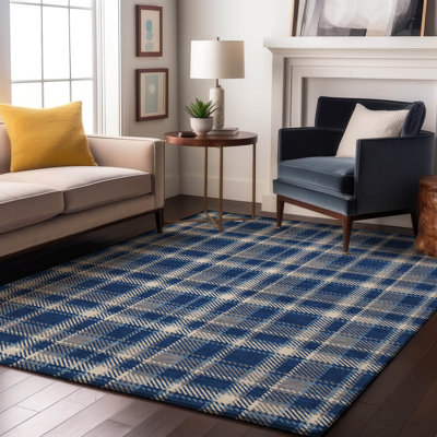 Tapis bleu marine Cerrito AMF563 lavable à la machine de qualité supérieure