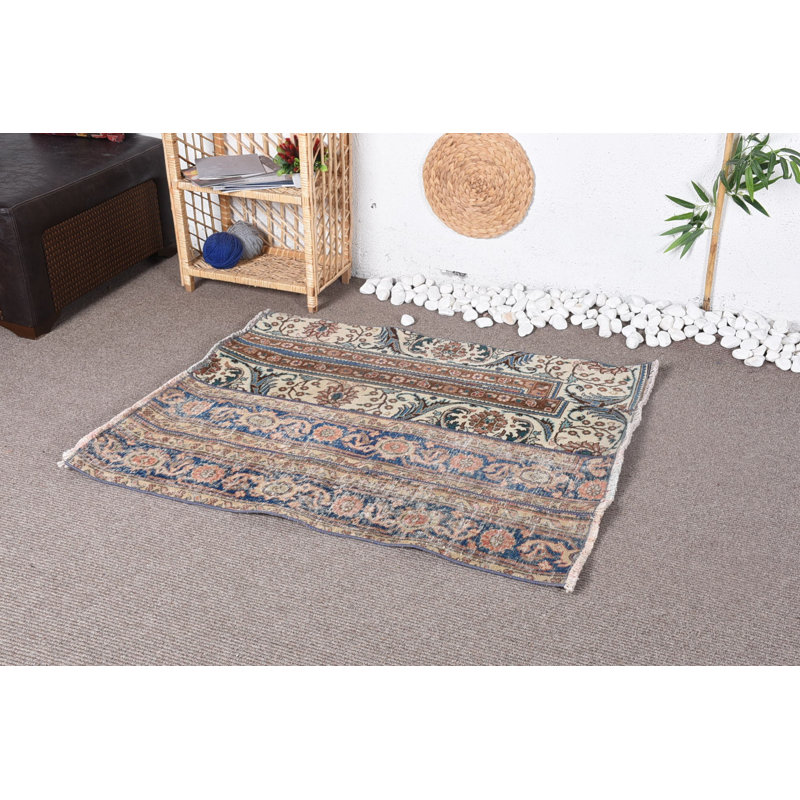 Tapis tissé à plat, tapis turc, petit tapis 3,3 pi x 4 pi, tapis tissé à plat beige, tapis rétro, tapis antique