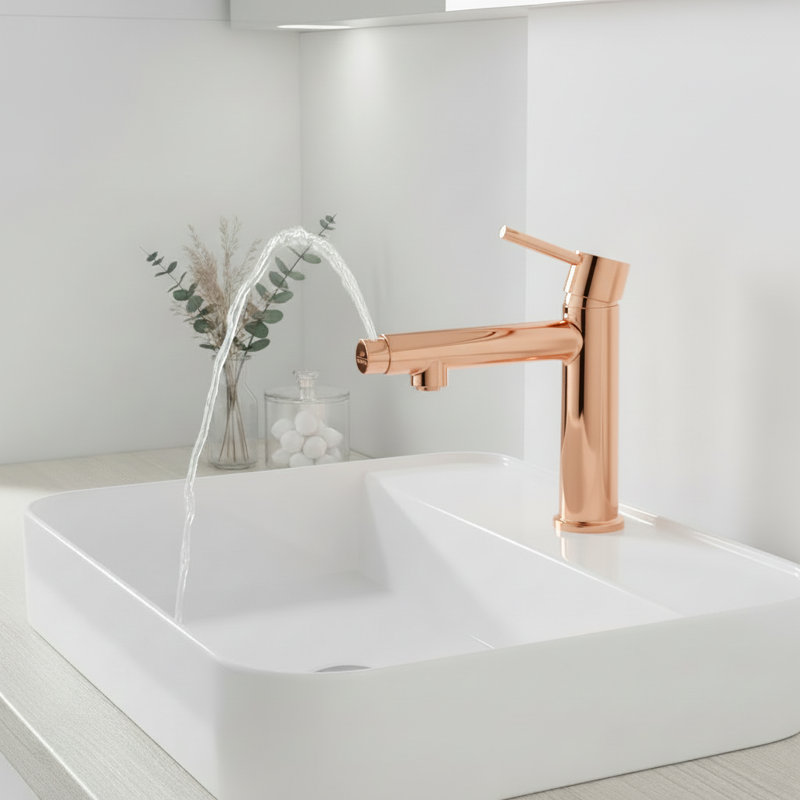 Modern 2-in-1 Fountain Bathroom Faucet(Set of 2), Rose Gold
