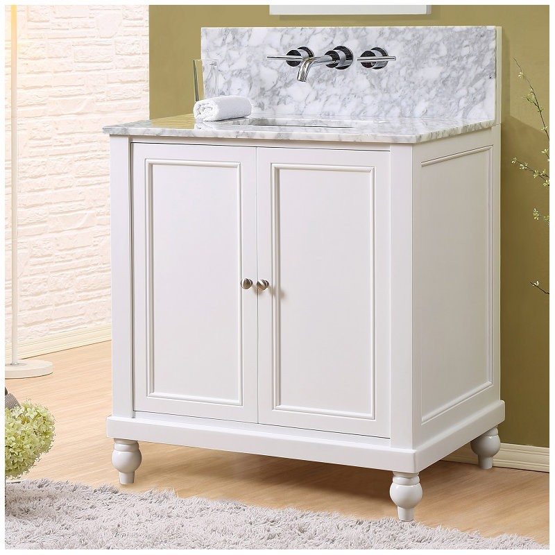 Ensemble de meuble-lavabo simple 32 po, Marbre de Carrare blanc