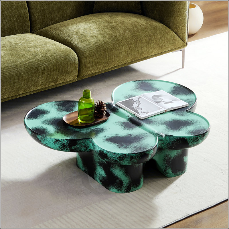 Table basse moderne en faux travertin texturé pour le salon / bureau, Vert / noir