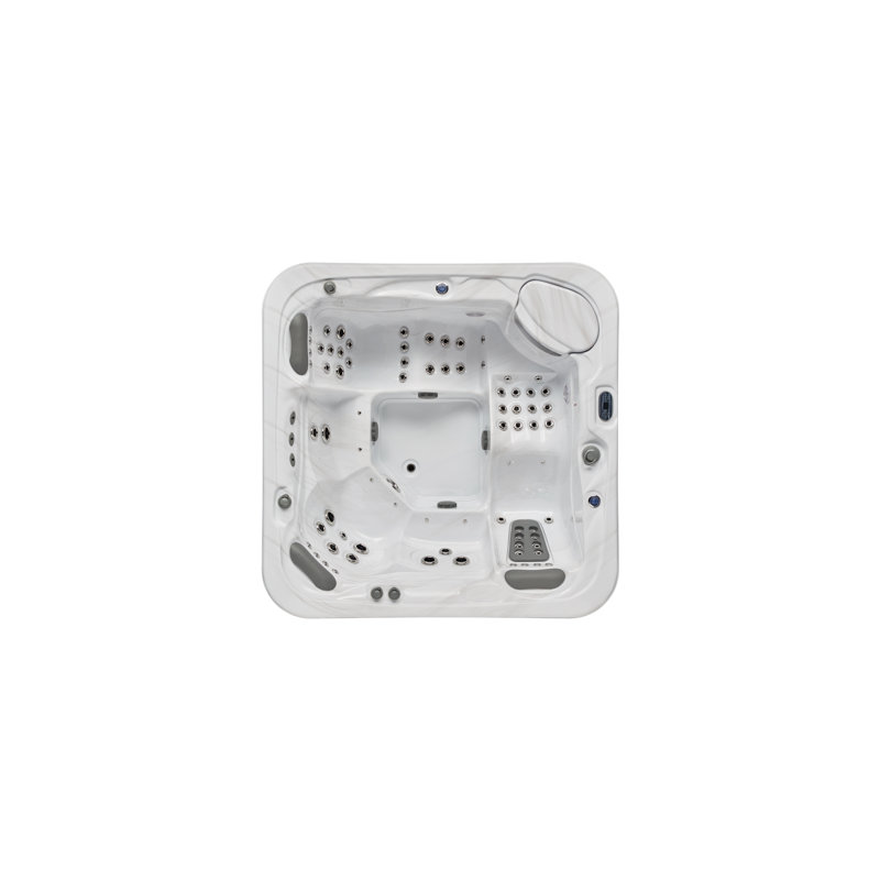 Luxury Gray Acrylic 6-Person Square Hot Tub with LED Lighting
